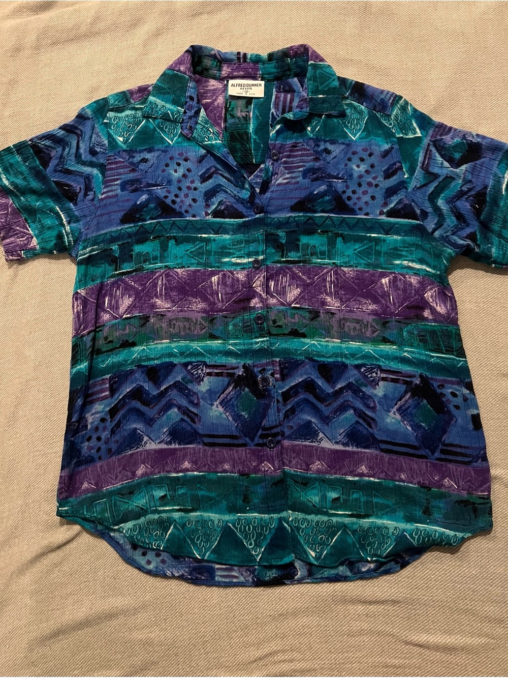 Alfred Dunner Teal, Purple & Blue Geometric Short-Sleeve Blouse